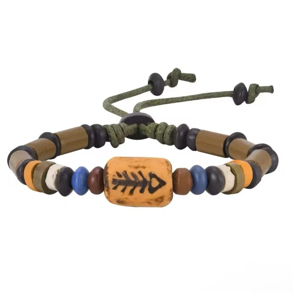 Fish Bone Beads Men Women Bracelet